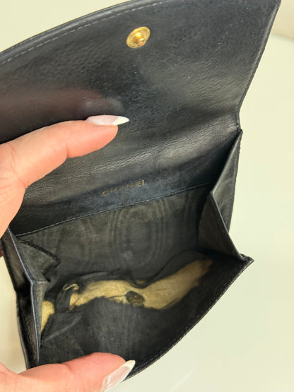 Chanel Black CC Compact Caviar Leather Wallet