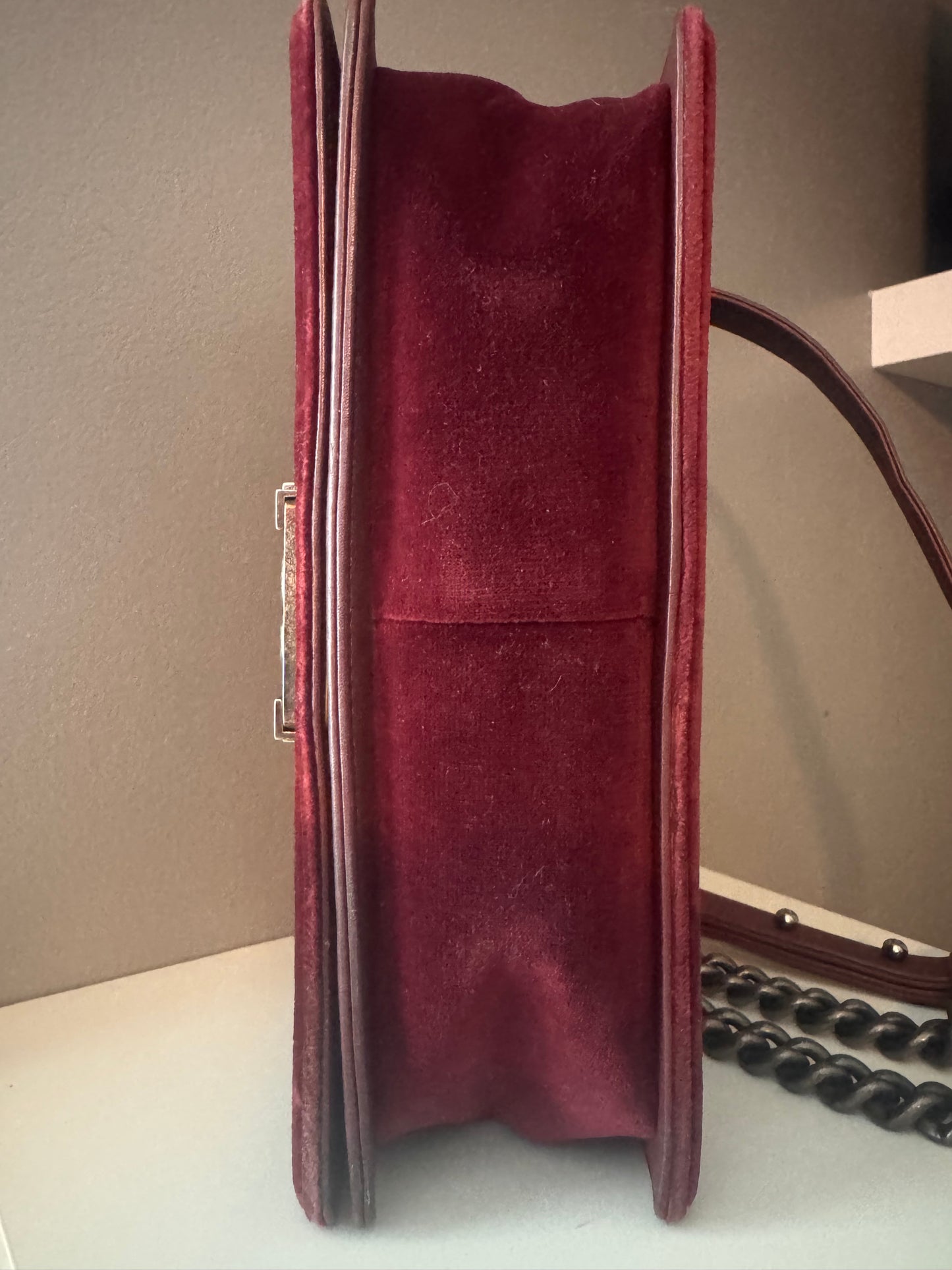 Chanel Velvet Tweed Quilted Medium Boy Flap Burgundy