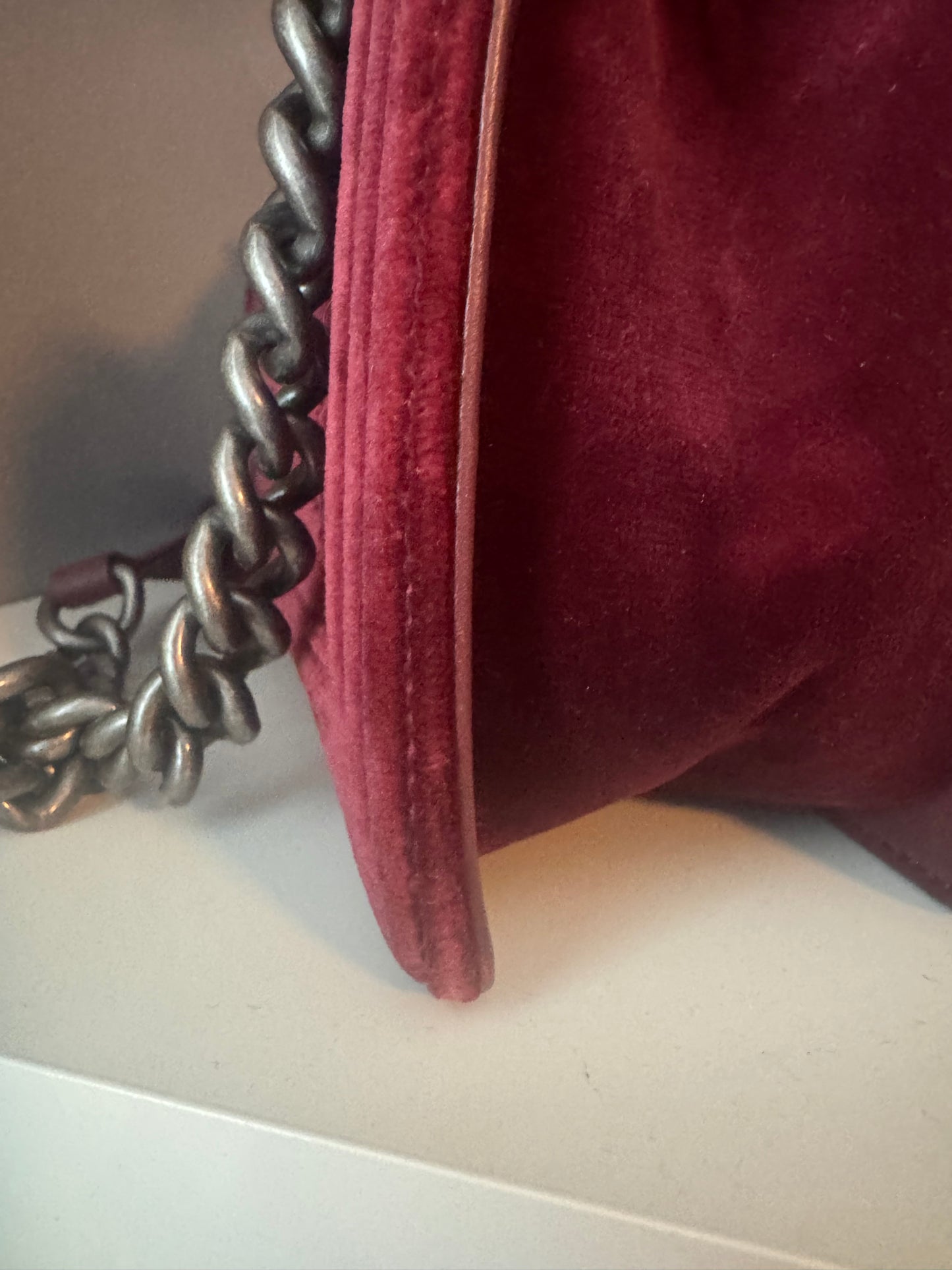 Chanel Velvet Tweed Quilted Medium Boy Flap Burgundy
