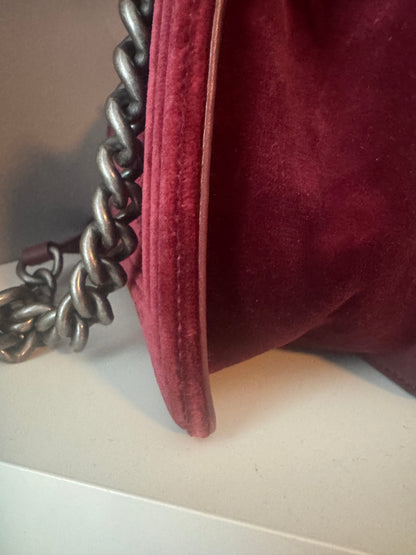 Chanel Velvet Tweed Quilted Medium Boy Flap Burgundy