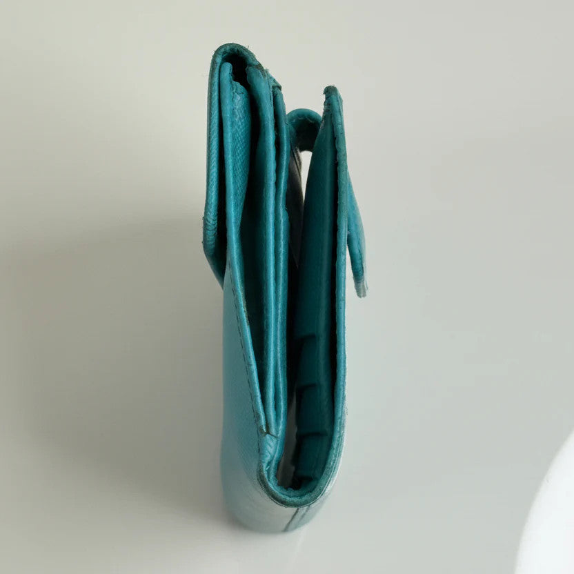 Prada Aqua Blue Saffiano Leather Flap Card Holder