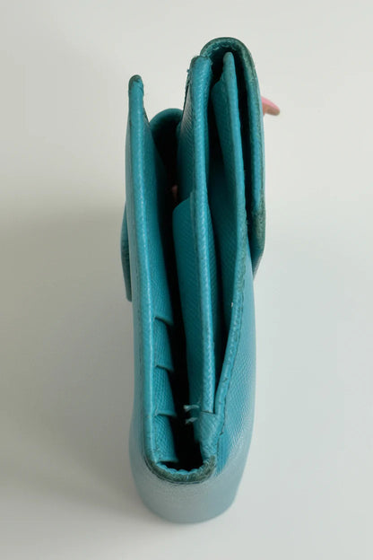 Prada Aqua Blue Saffiano Leather Flap Card Holder