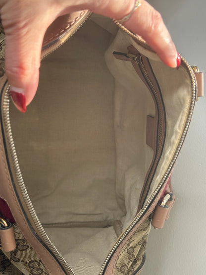 Gucci Rare Vintage GG Boston Bag Pink and Burgundy Web Stripe