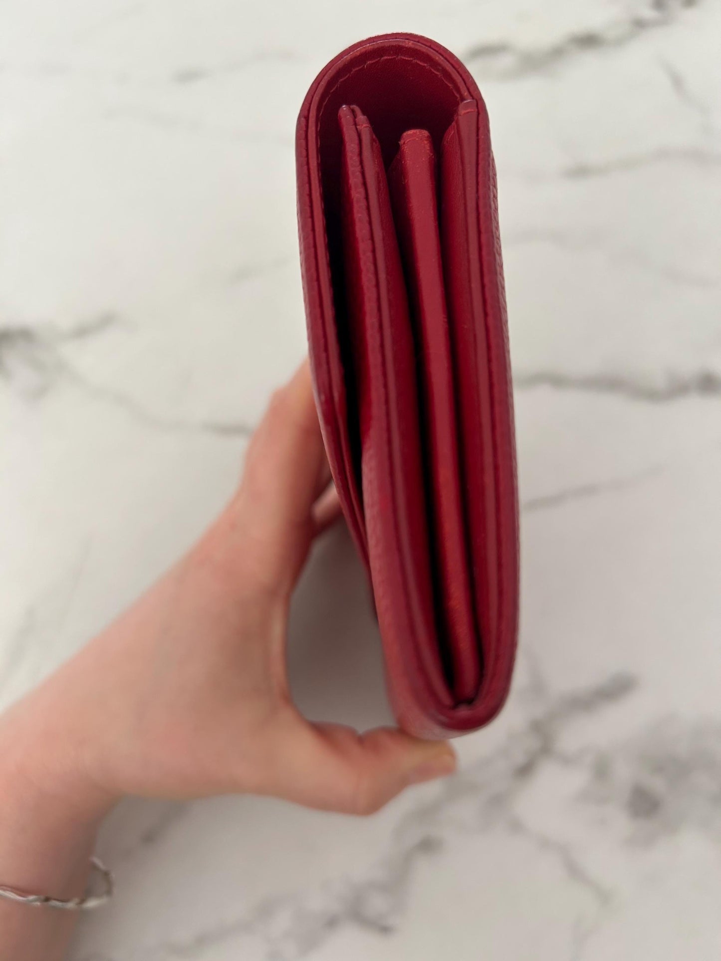 Chanel Red Caviar Leather CC Timeless Flap Wallet