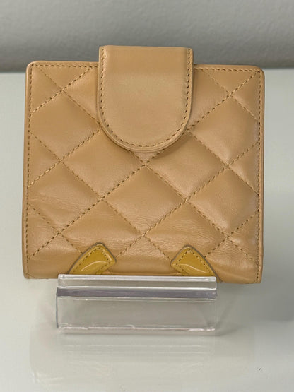 Chanel Cambon Ligne Kiss Lock Compact Beige with Orange Interior Wallet
