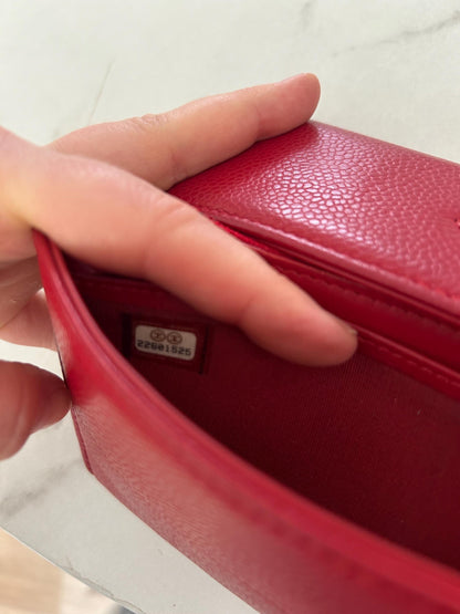 Chanel Red Caviar Leather CC Timeless Flap Wallet