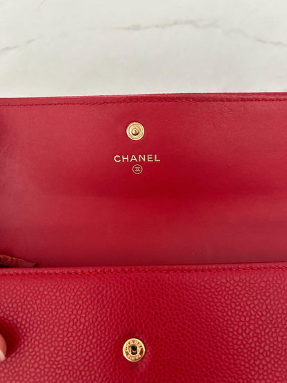 Chanel Red Caviar Leather CC Timeless Flap Wallet
