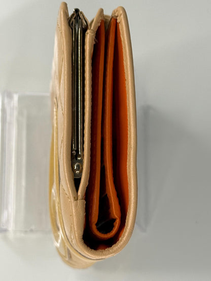 Chanel Cambon Ligne Kiss Lock Compact Beige with Orange Interior Wallet