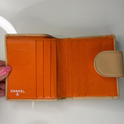 Chanel Cambon Ligne Kiss Lock Compact Beige with Orange Interior Wallet