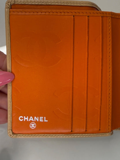 Chanel Cambon Ligne Kiss Lock Compact Beige with Orange Interior Wallet