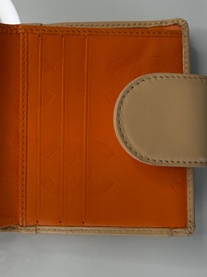 Chanel Cambon Ligne Kiss Lock Compact Beige with Orange Interior Wallet