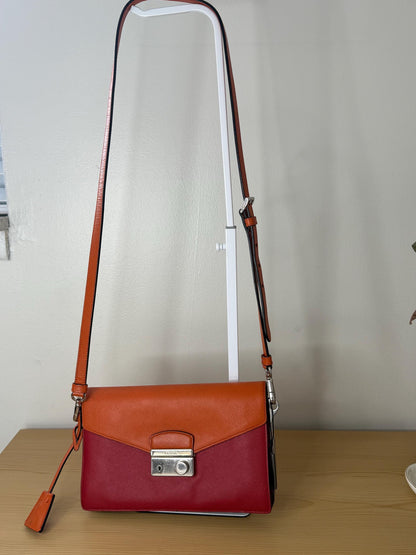Prada Saffiano Leather Flap Bi Color Bag Red/Orange