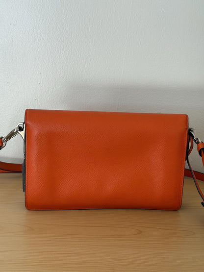 Prada Saffiano Leather Flap Bi Color Bag Red/Orange