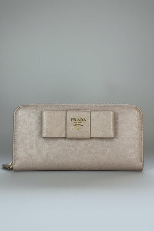 Prada Cammeo Saffiano Long Bow Zippy Wallet