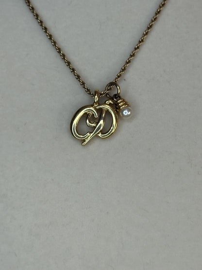 Christian Dior Vintage “CD"with drop pearl Necklace