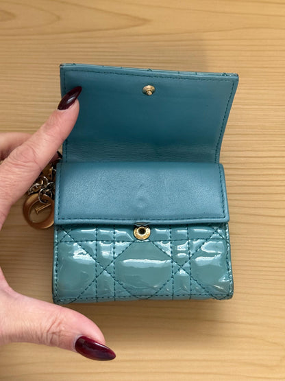 Christian Dior Cloud Blue Lady Dior Lotus Patent Leather Wallet