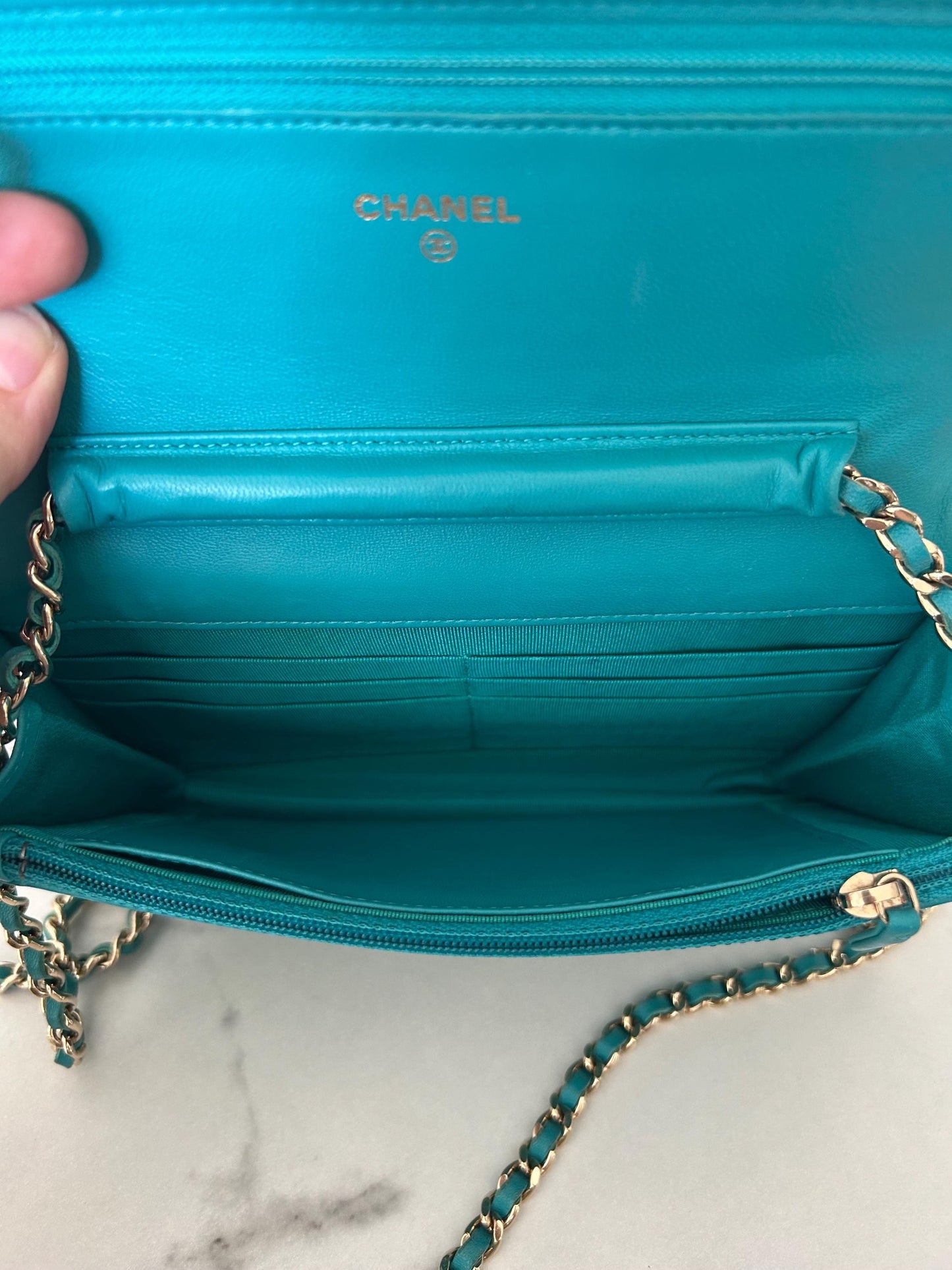 Chanel Classic Wallet On Chain in Teal Quilted  Lamskin Leather
