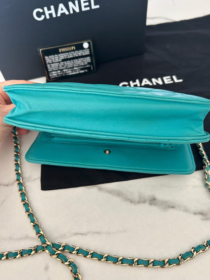 Chanel Classic Wallet On Chain in Teal Quilted  Lamskin Leather