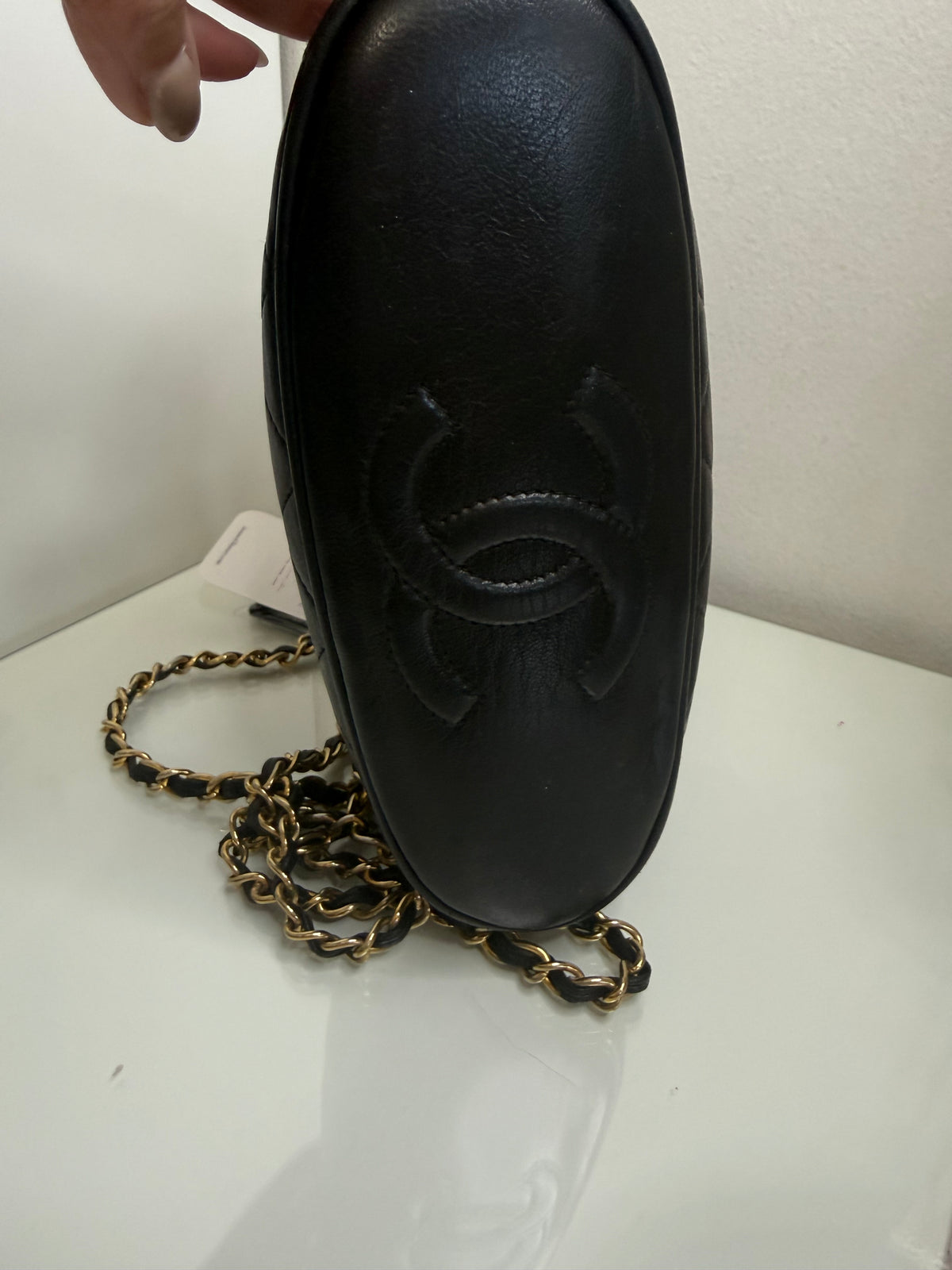 Chanel Vintage Black Lambskin Quilted CC Tassel Bucket Shoulder Bag