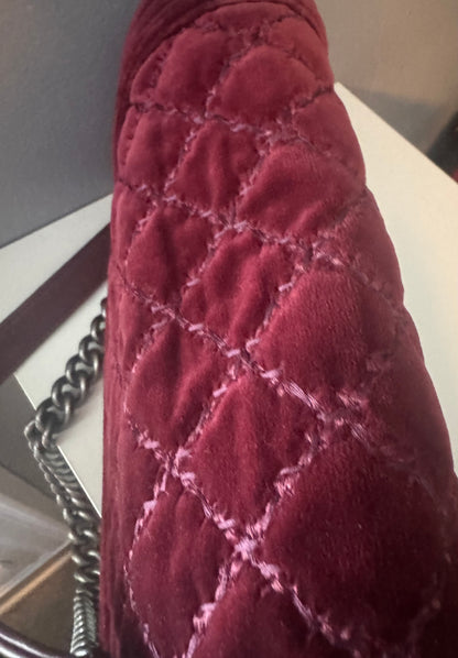 Chanel Velvet Tweed Quilted Medium Boy Flap Burgundy