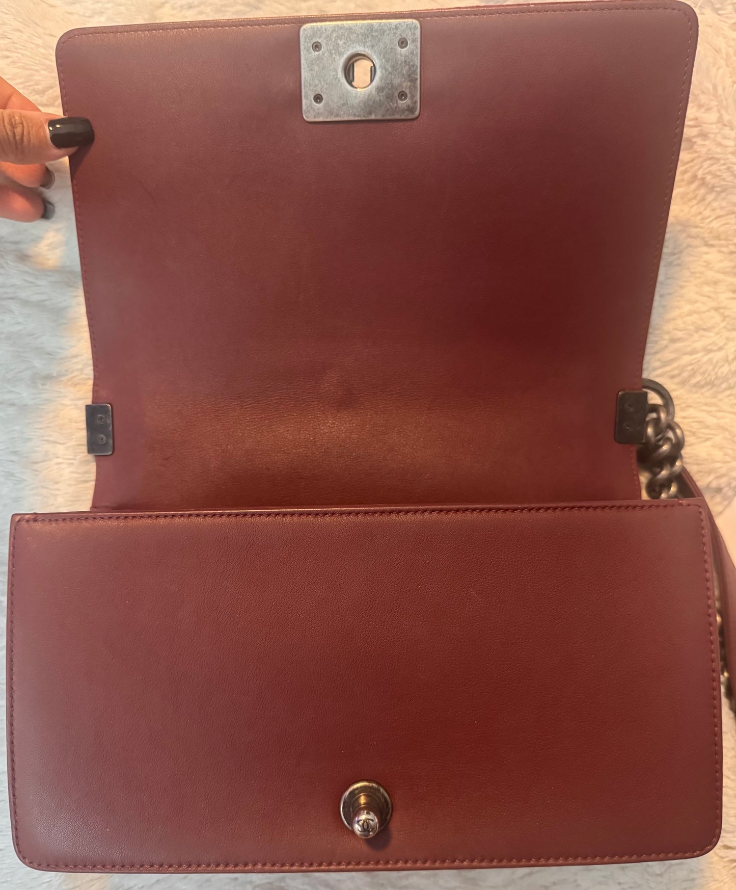 Chanel Velvet Tweed Quilted Medium Boy Flap Burgundy