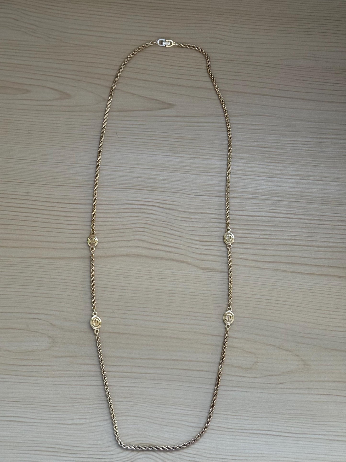 Christian Dior Vintage Gold CD Logo Rope Necklace
