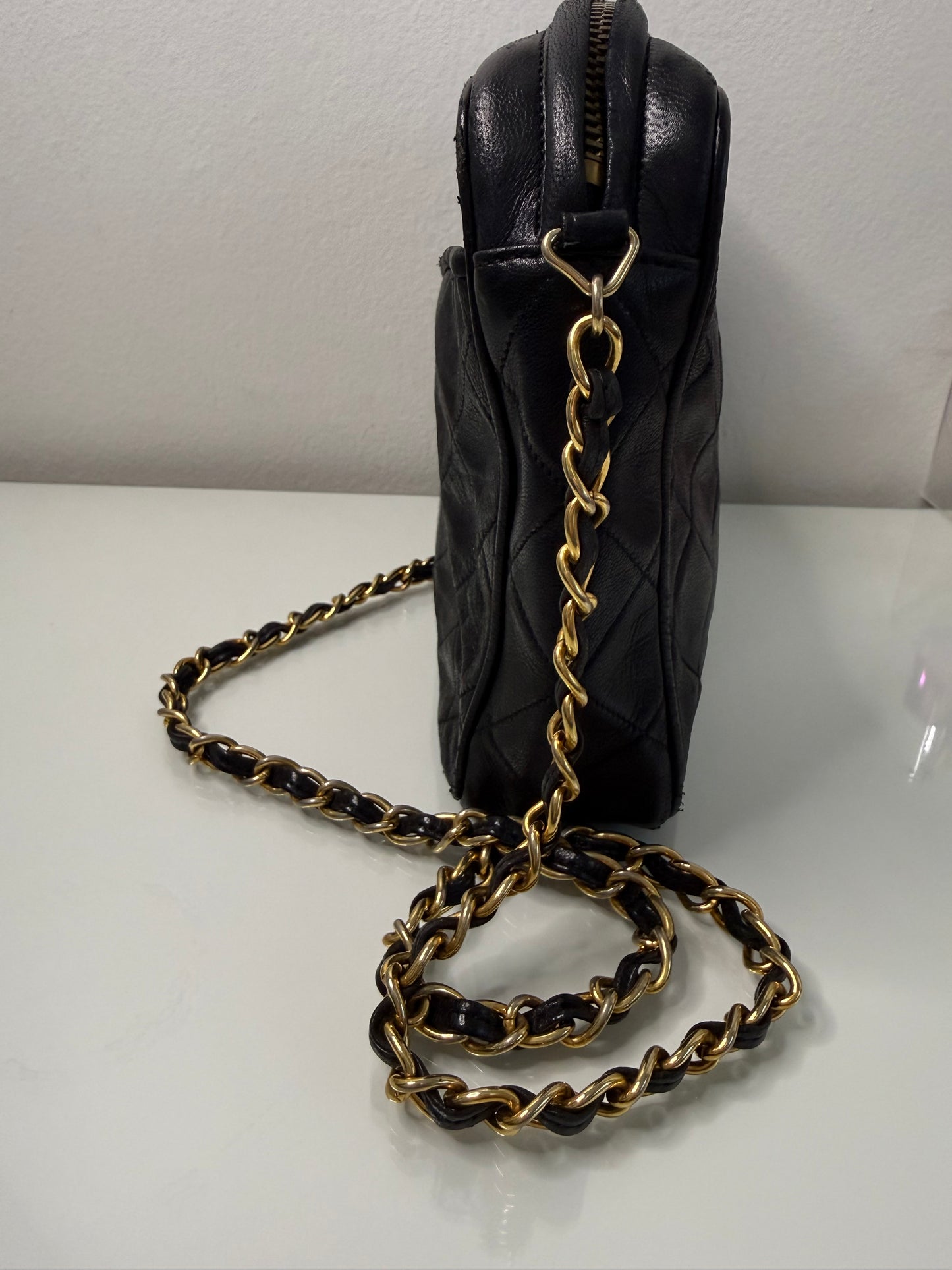 Chanel Vintage Tassel Quilted Black Camera Bag