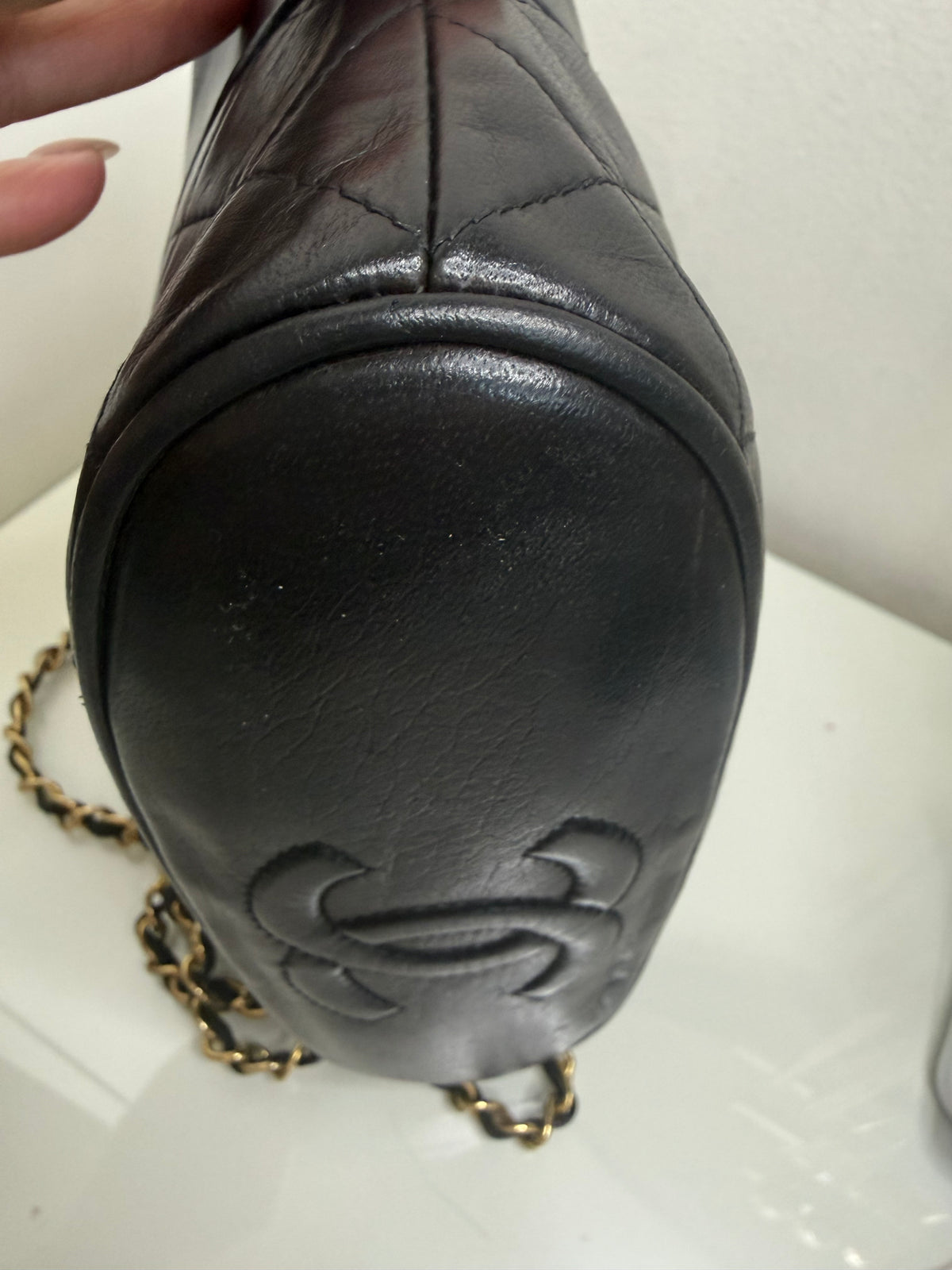 Chanel Vintage Black Lambskin Quilted CC Tassel Bucket Shoulder Bag