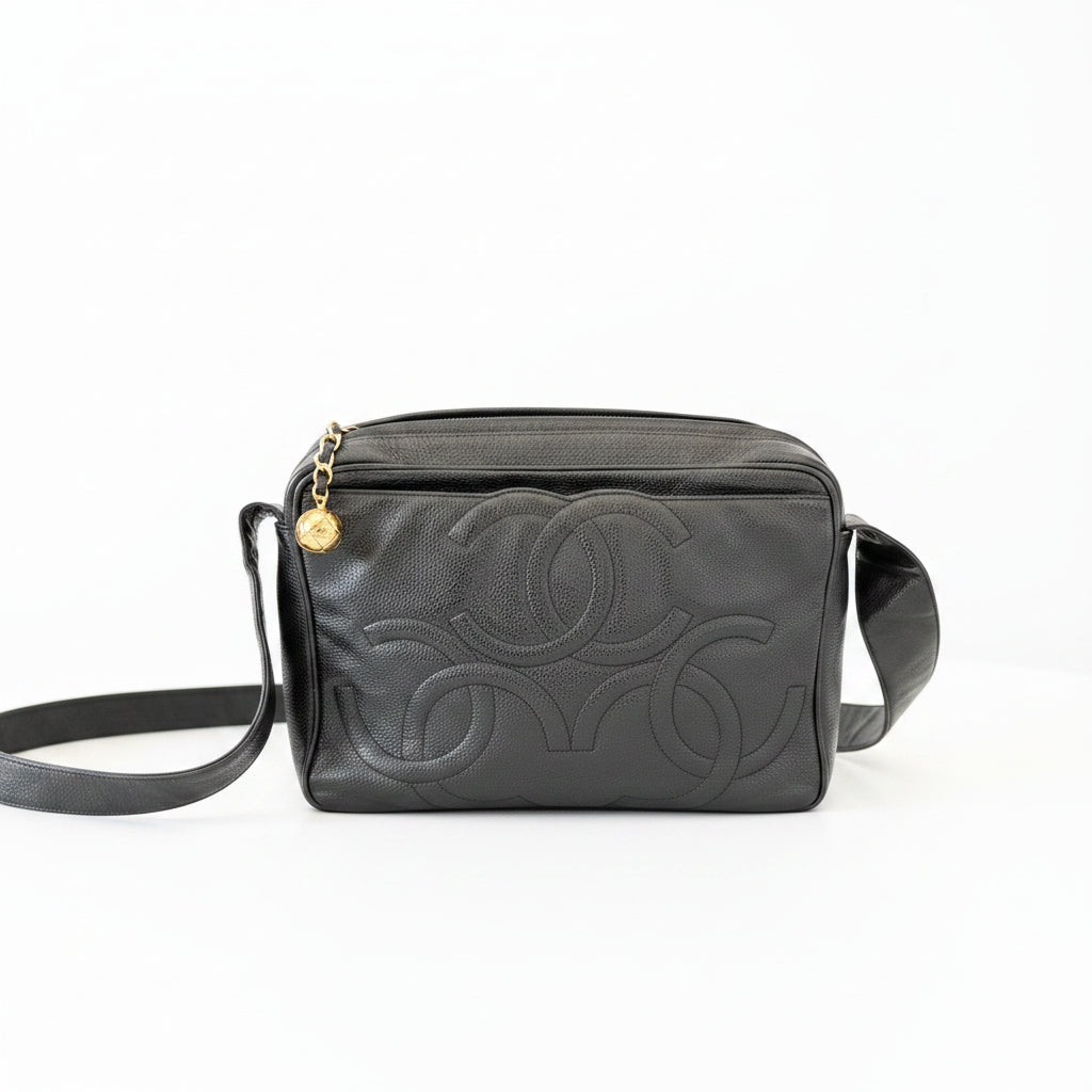 CHANEL Triple CC Black CaviarLeather Crossbody