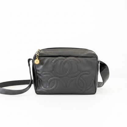 CHANEL Triple CC Black CaviarLeather Crossbody