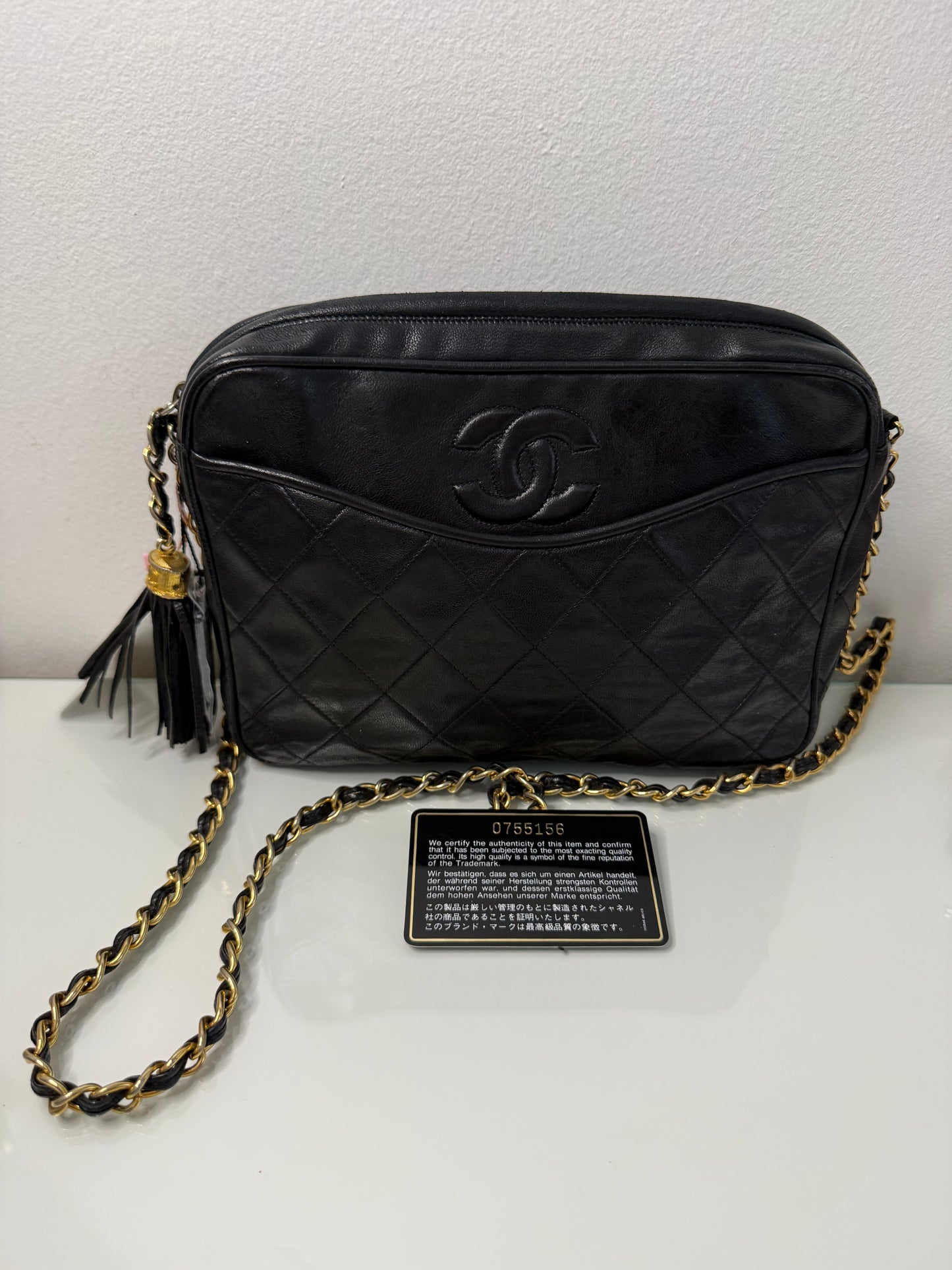 Chanel Vintage Tassel Quilted Black Camera Bag