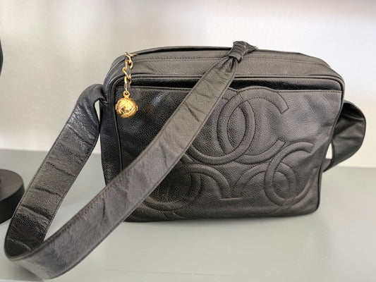 CHANEL Triple CC Black CaviarLeather Crossbody