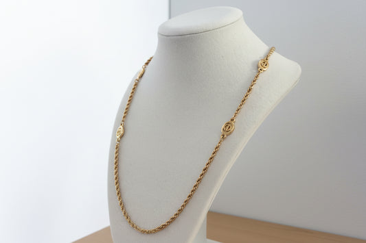 Christian Dior Vintage Gold CD Logo Rope Necklace