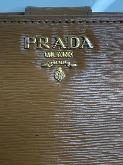 Prada  Saffiano Camel Compact Wallet