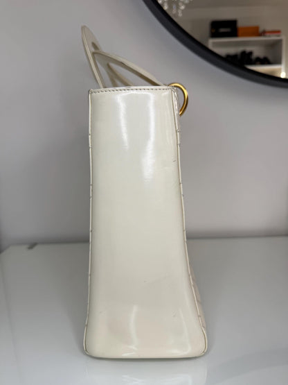 Christian Dior Vintage Lady Dior Large Cream Patent Leather Handbag