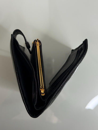 Chanel Vintage Black CC Compact Patent Leather with Kiss Lock Wallet
