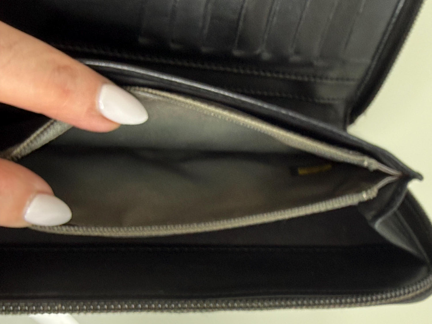 Chanel Black Patent Zipper Long Wallet with flowers