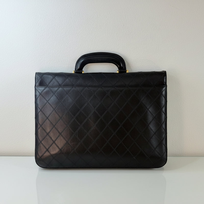 Chanel Vintage Black Quilted Lambskin Briefcase