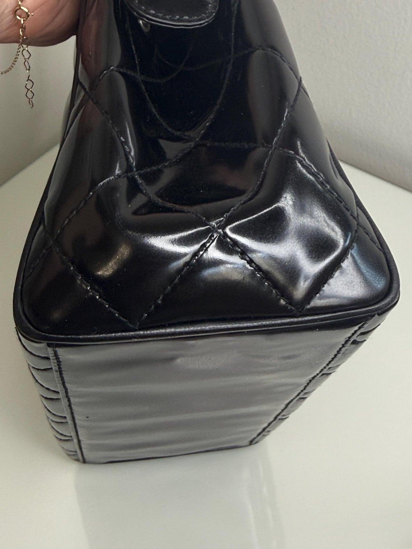 Chanel Black Patent Diamond Quilt Mini Tote Bag