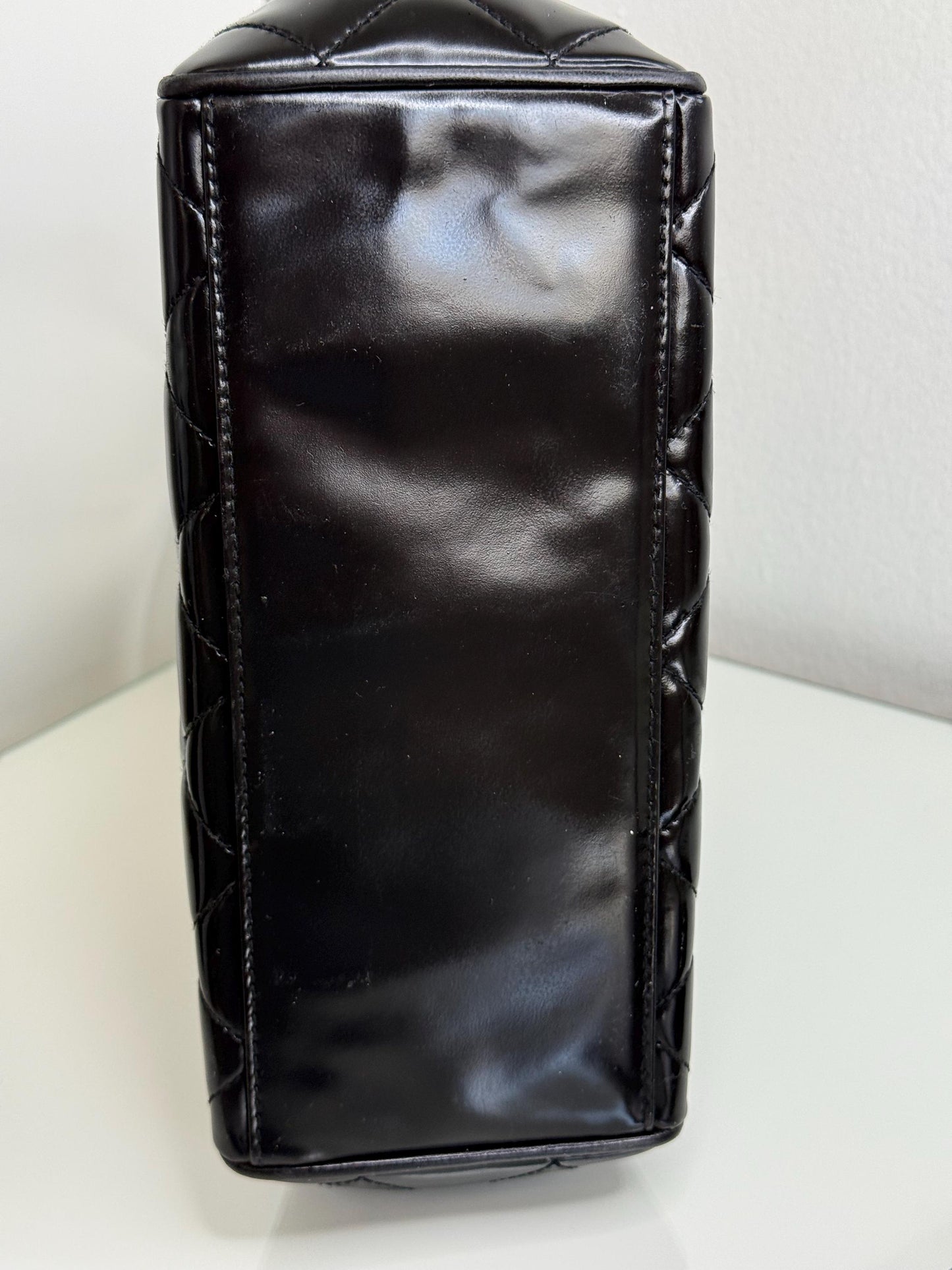 Chanel Black Patent Diamond Quilt Mini Tote Bag