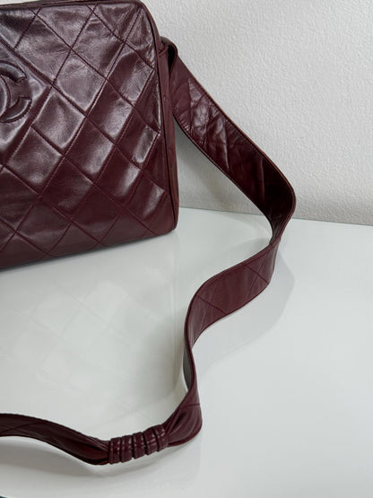 Chanel Vintage Burgundy Wine Quilted Lambskin Camera Bag  1986-1988