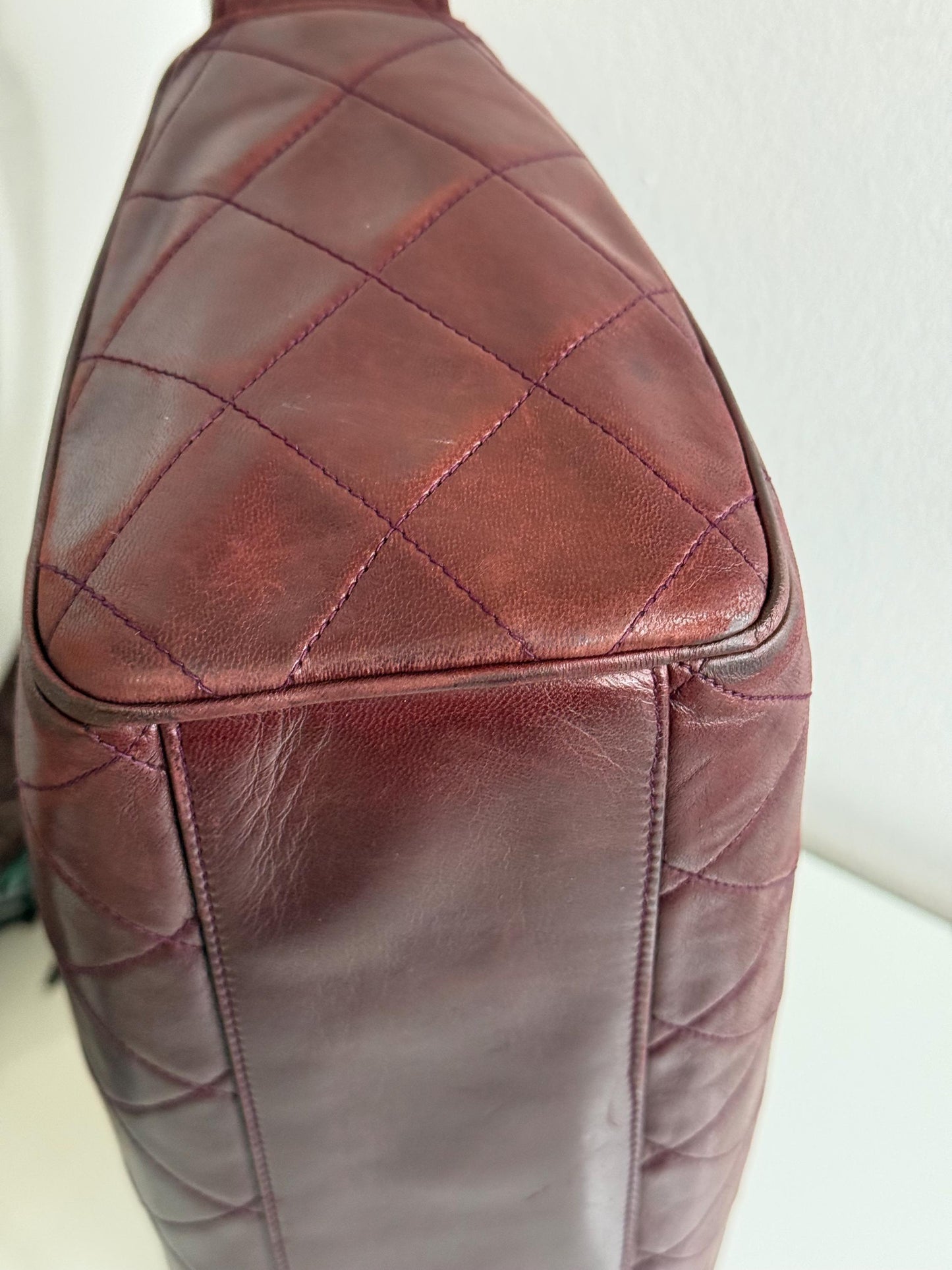 Chanel Vintage Burgundy Wine Quilted Lambskin Camera Bag  1986-1988