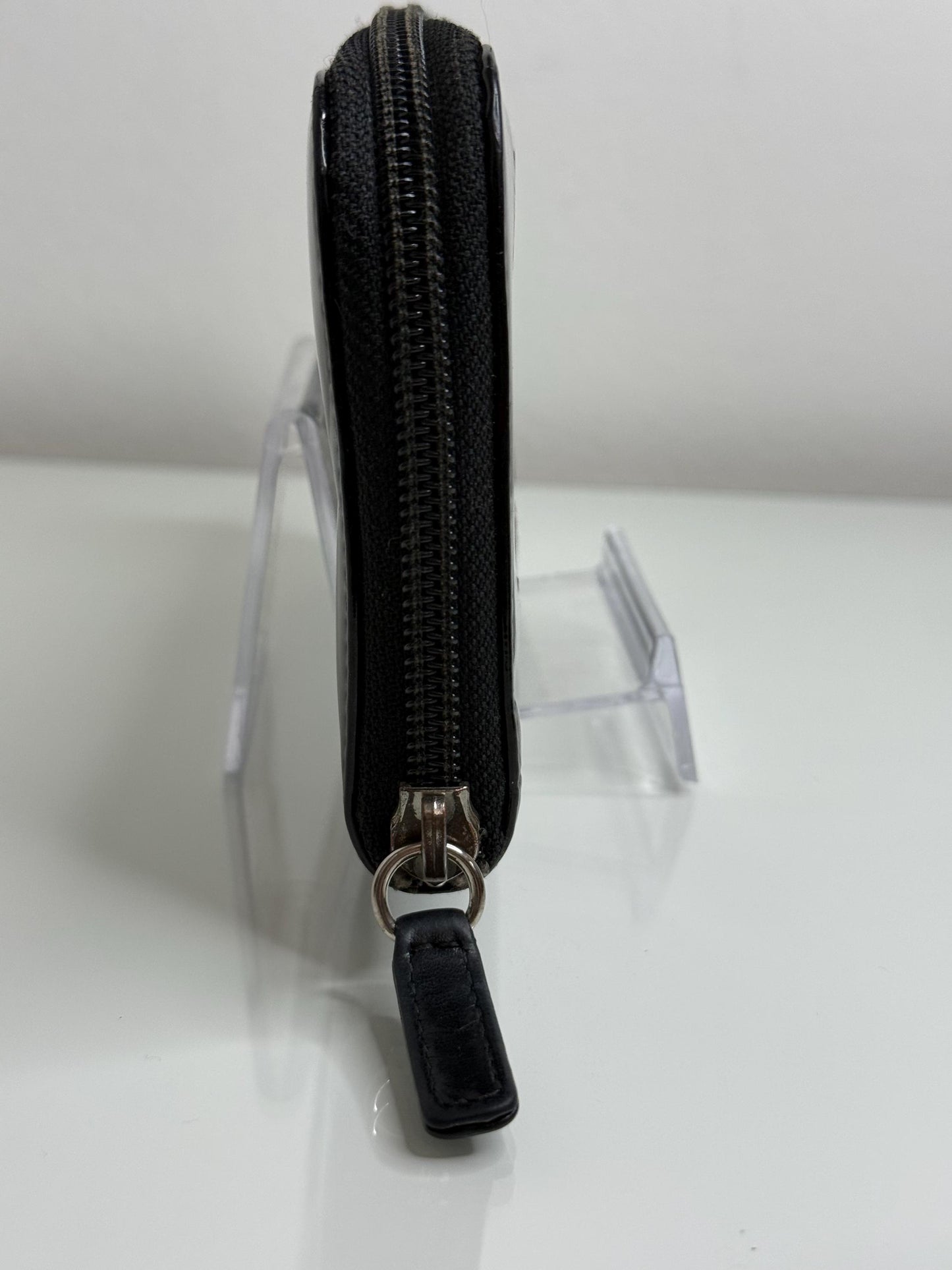 Chanel Black Patent Zipper Long Wallet with flowers