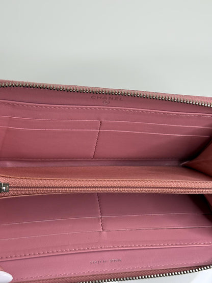 Chanel Pink Matelasse Embossed Lambskin Leather Zip Around Wallet