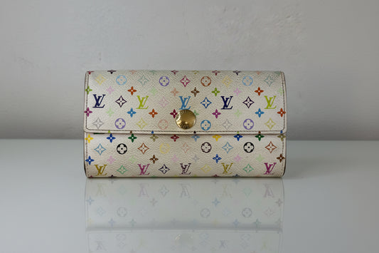 Louis Vuitton White Murakami Sarah Long Wallet with Yellow interior